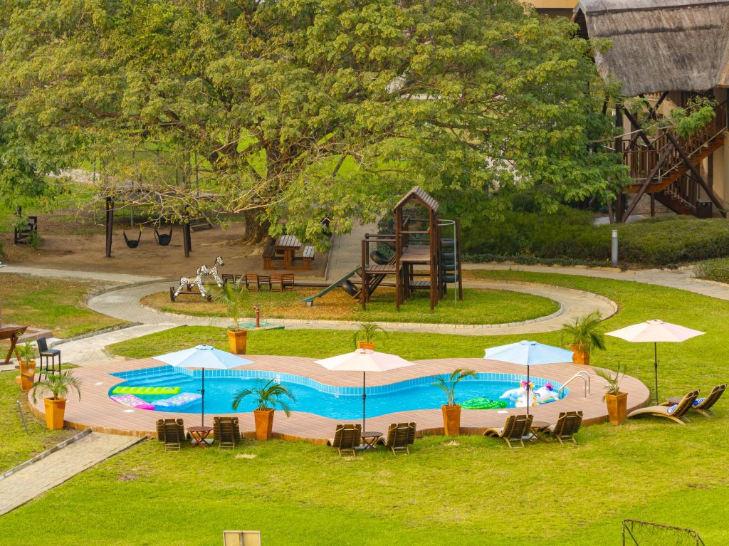 Aerial view of the kids swimming pool at The Royal Senchi Hotel & Resort in Ghana