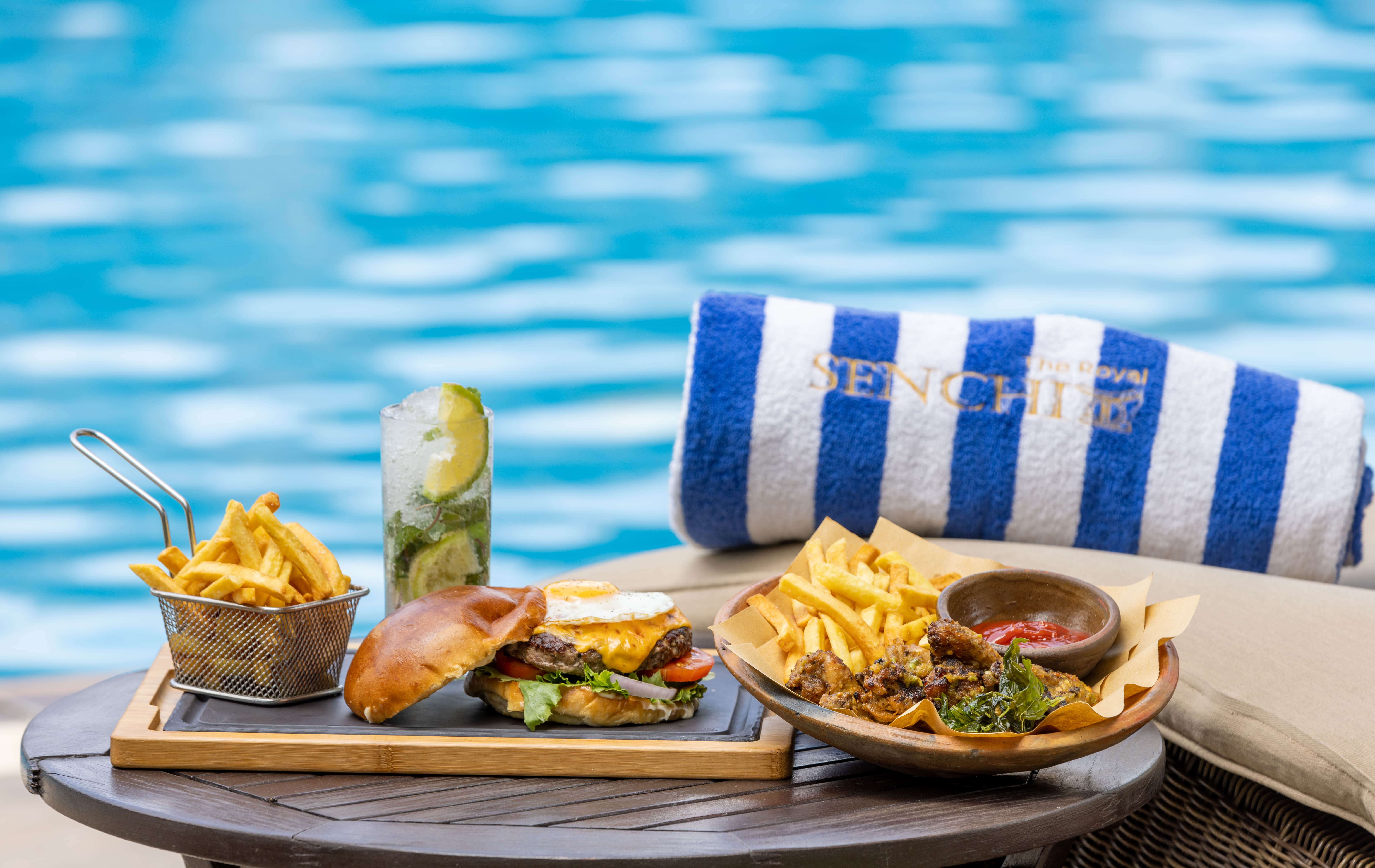 An image of the variety of continental food being served at The NSU Bar at The Royal Senchi Hotel & Resort in Ghana