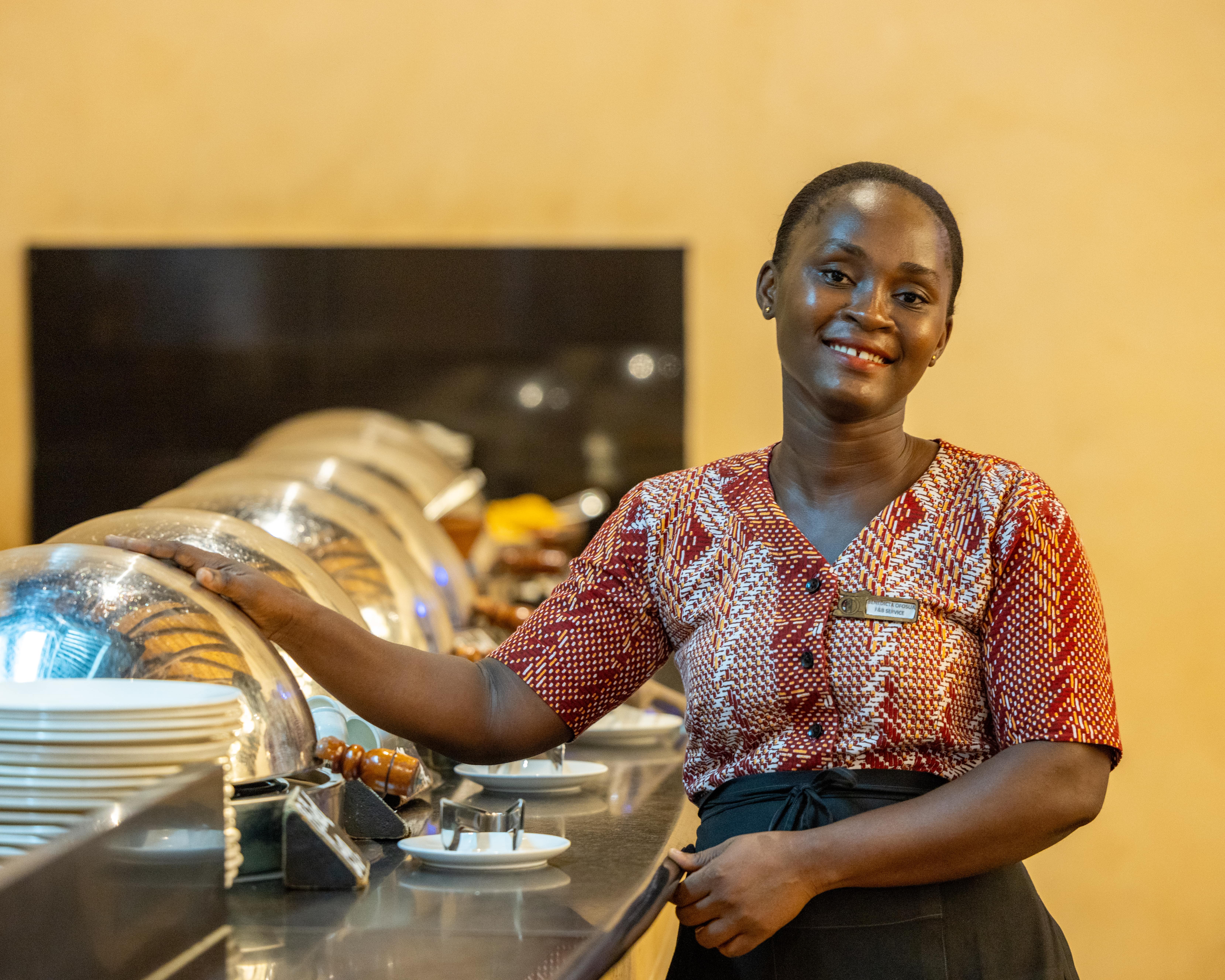An image of the kitchen staff in charge of our dining service at The Royal Senchi Hotel & Resort in Ghana