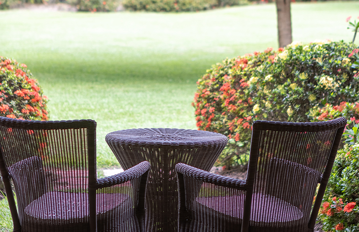 A view of the garden from The River View Room at The Royal Senchi Hotel & Resort, Ghana