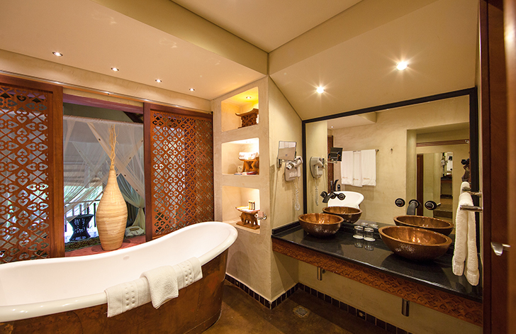 View of the bathroom from The River View Suite at The Royal Senchi Hotel & Resort, Ghana