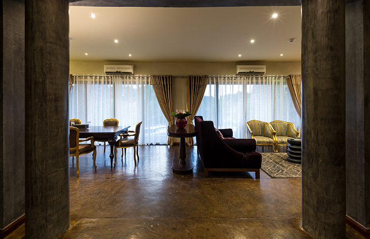View of the lounge in The Picathartes Presidential Suite at The Royal Senchi Hotel & Resort, Ghana