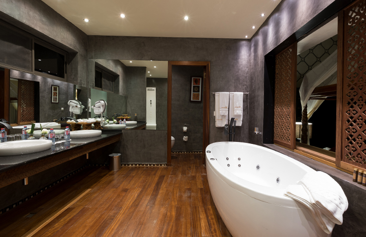 View of the bathroom from The Picathartes Presidential Suite at The Royal Senchi Hotel & Resort, Ghana
