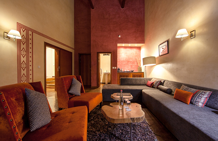 View of the lounge in The River View Suite at The Royal Senchi Hotel & Resort, Ghana