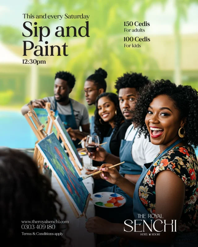 Sip and Paint at The Royal Senchi Hotel & Resort begins this Saturday, and every Saturday after, at our beautiful poolside! Enjoy some wine and show off your artistic skills - only at your luxury riverside escape